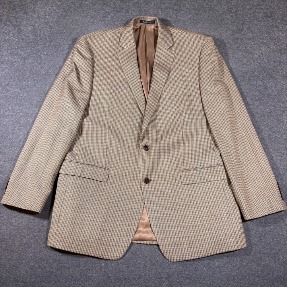 Lauren Ralph Lauren Blazer Mens 44L Tan Silk Wool Blend Plaid Sport Coat Jacket